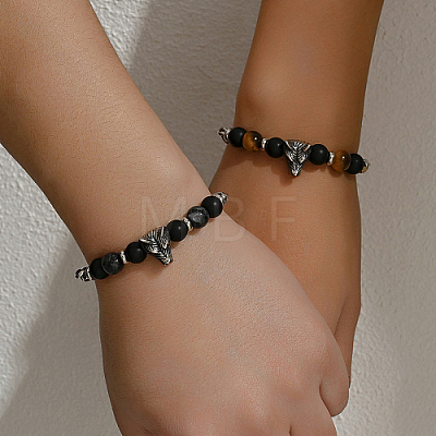 2Pcs 2 Style Natural Obsidian Beaded Bracelets Set VB2931-1