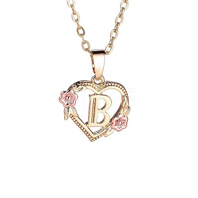 Brass Rose Flower Heart with Letter Pendant Necklaces FS-WGF6950-02-1