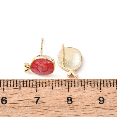 Brass Enamel Fish Stud Earrings EJEW-I322-05G-1
