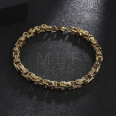 201 Stainless Steel Byzantine Chain Bracelets BJEW-R313-01G-1