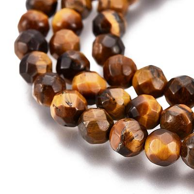 Faceted Grade A Natural Tiger Eye Round Bead Strands X-G-F260-01-4mm-1