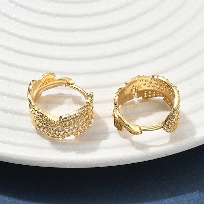 Leaf Brass Micro Pave Clear Cubic Zirconia Hoop Earrings EJEW-C182-06G-1
