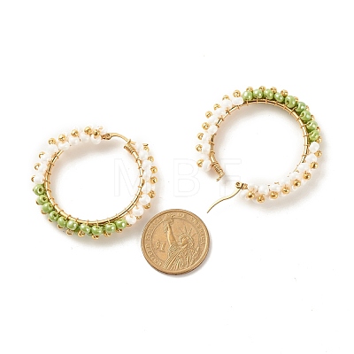 Glass Beads Braided Big Hoop Earrings EJEW-JE04848-03-1