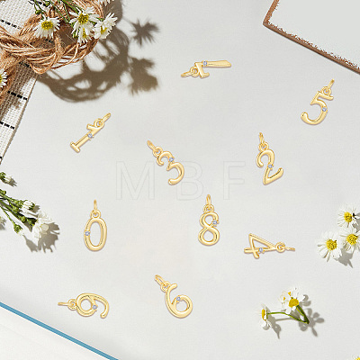 10Pcs 10 Styles Brass Micro Pave Clear Cubic Zirconia Charms KK-BBC0025-92-1