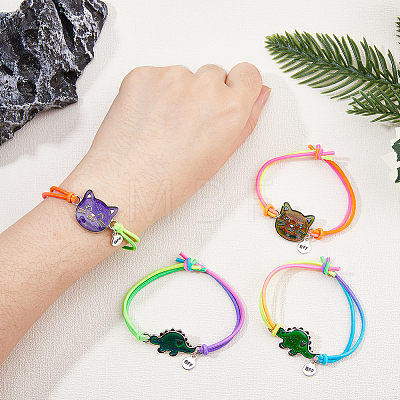 FIBLOOM 4Pcs 4 Style Cat & Dinosaur Alloy Link Bracelets Set with Rubber BJEW-FI0001-55-1