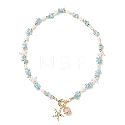 Ocean 304 Stainless Steel Starfish & Alloy Shell Shape Pendant Necklaces NJEW-JN06291-1