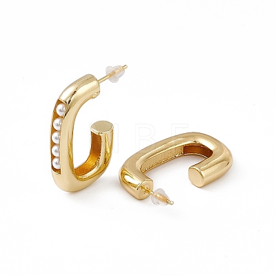 Plastic Pearl Beaded Oval Stud Earrings EJEW-I270-03G-1
