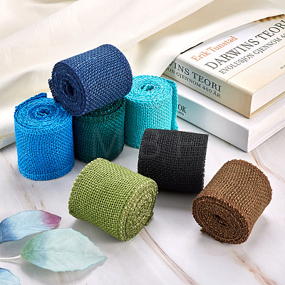 Beadthoven 7 Rolls 7 Colors Burlap & Linen Ribbon OCOR-BT0001-03-1