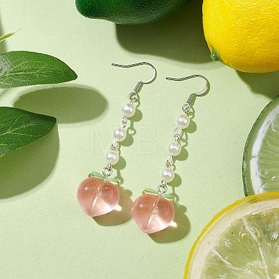 ABS Plastic Imitation Pearl Beads & Resin Peach Dangle Earrings EJEW-JE05834-1