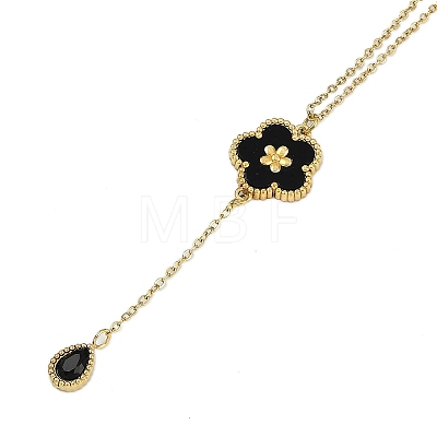 Ion Plating(IP) 304 Stainless Steel Black Cubic Zirconia Cable Chain Teardrop Tassel Necklaces NJEW-D080-09D-1