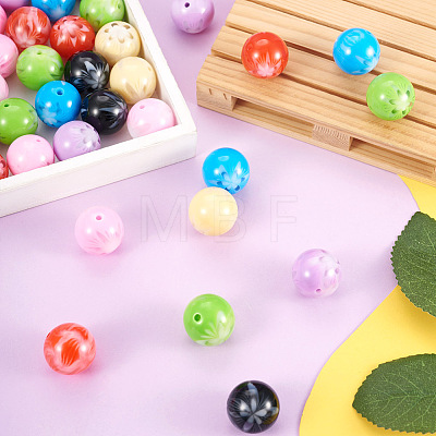 70Pcs 7 Colors Flower Opaque Resin Beads RESI-TA0001-55-1