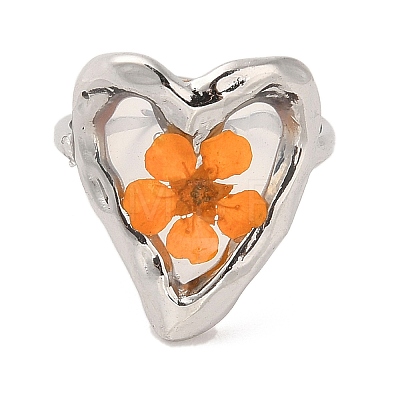 Heart Epoxy Resin with Dry Flower Adjustable Rings RJEW-G304-01P-1