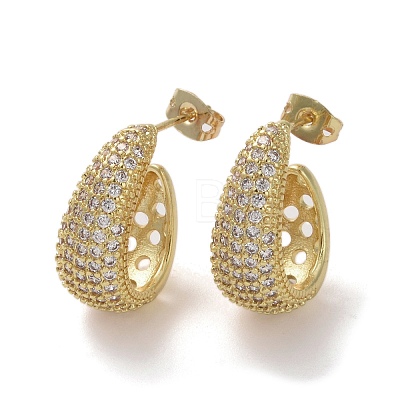 Brass Micro Pave Cubic Zirconia Stud Earrings EJEW-H308-04G-1