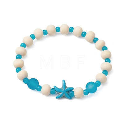 Synthetic Turquoise & Wood & Glass Beaded Stretch Bracelets for Women BJEW-JB11124-02-1