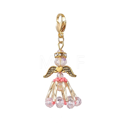 Glass Seed Beaded Angel Pendant Decoration HJEW-MZ00159-01-1