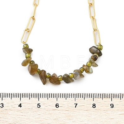 Natural Larvikite Chip Beaded Necklaces NJEW-C070-04G-02-1