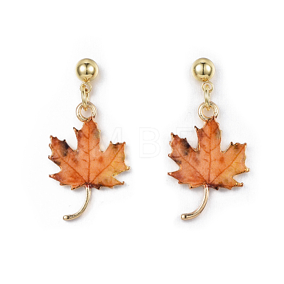 Autumn Theme Alloy Dangle Stud Earrings EJEW-G148-24G-02-1