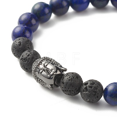 Natural Mixed Stone & Natural Lava Rock Round Beads Energy Power Stretch Bracelet for Girl Women BJEW-JB07041-1