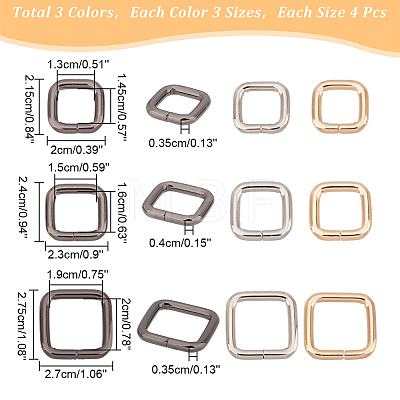 36Pcs 9 Style Iron Square Buckle Ring DIY-WR0006-68-1