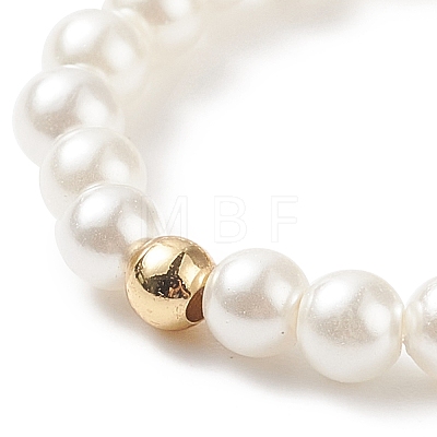 Shell Pearl & Brass Heart Beaded Stretch Rings for Women RJEW-TA00056-1
