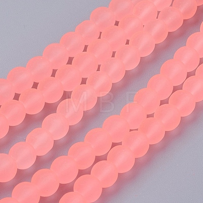 Light Salmon Frosted Round Transparent Glass Bead Strands X-GLAA-S031-6mm-28-1
