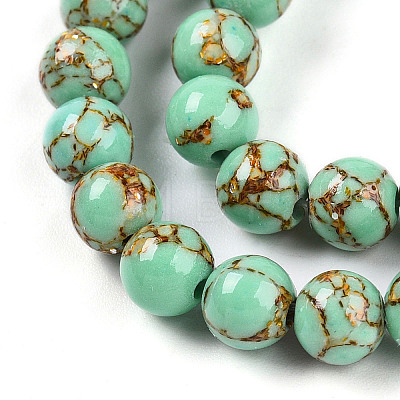 Synthetic Gold Line Turquoise Beads Strands G-A255-A03-02B-1