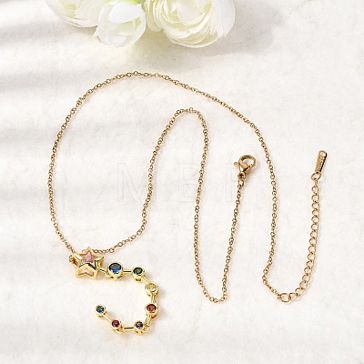 Brass Pave Cubic Zirconia Geometirc Pendant Star Y Tassel 201 Stainless Steel Chain Necklaces NJEW-C111-01A-1