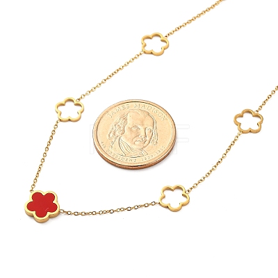 Ion Plating(IP) 304 Stainless Steel & Plastic Flower Pendant Necklaces for Women NJEW-P320-02G-01-1