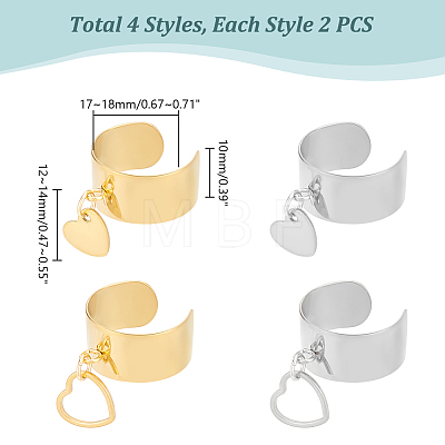 8Pcs 4 Style 304 Stainless Steel Open Cuff Finger Rings RJEW-UN00003-1