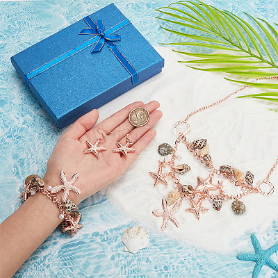   1 Set Iron Starfish & Natural Shell & Plastic Pearl Charm Bracelet & Dangle Earrings & Bib Necklaces Set SJEW-PH0001-15-1
