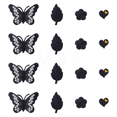 40Pcs 4 Styles Polyester Embroider Thread Iron on/Sew On Patches PATC-TA0001-45B-1
