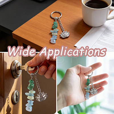 1Pc Gemstone Chip with 201 Stainless Steel Charm Keychains KEYC-CO0001-01B-1