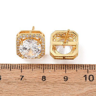 Brass Micro Pave Cubic Zirconia Stud Earrings for Women EJEW-F418-02G-1