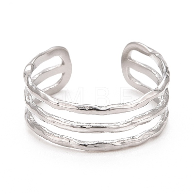 Non-Tarnish 304 Stainless Steel Triple Line Open Cuff Ring for Women X-RJEW-C025-12P-1