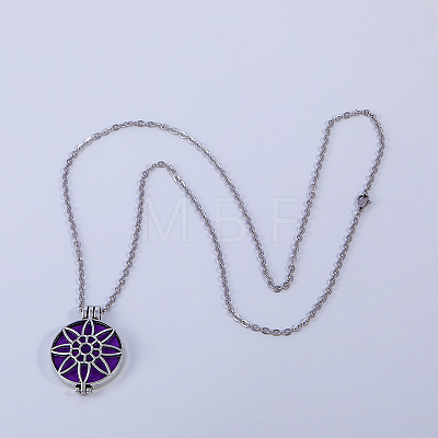 Alloy Hollow Flower Diffuser Locket Pendant Necklaces with Purple Velvet Aromatherapy Tablets Inside ZC3163-1