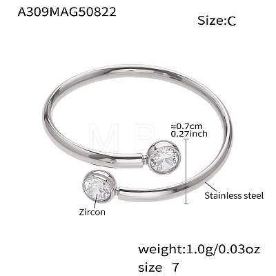 304 Stainless Steel Pave Clear Cubic Zirconia Cuff Open Rings WG1C9FF-04-1