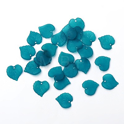 Teal Transparent Acrylic Frosted Leaf Pendants X-PL591-11-1