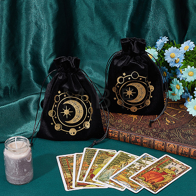 2Pcs Moon Printed Velvet Drawstring Storage Bags for Tarot Card ABAG-CN0001-79B-1