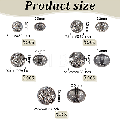 Olycraft 25Pcs 5 Styles 1-Hole Retro Zinc Alloy Shank Buttons BUTT-OC0001-57A-1