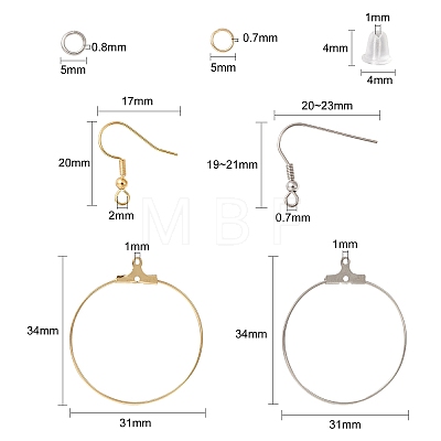 40Pcs 4 Styles 304 Stainless Steel Earring Hooks & Hoop Earring Findings STAS-CJ0002-38-1