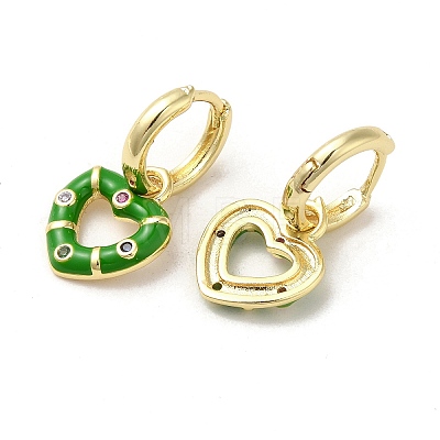 Heart Real 18K Gold Plated Brass Dangle Hoop Earrings EJEW-L268-038G-03-1