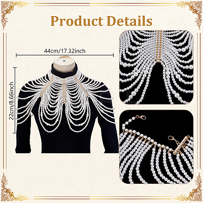 ABS Plastic Imitation Pearl White Round Beaded Multi-Layered Choker Necklaces for Women NJEW-WH0036-020KCG-1