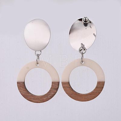 Resin & Wood Dangle Earrings EJEW-JE03022-01-1