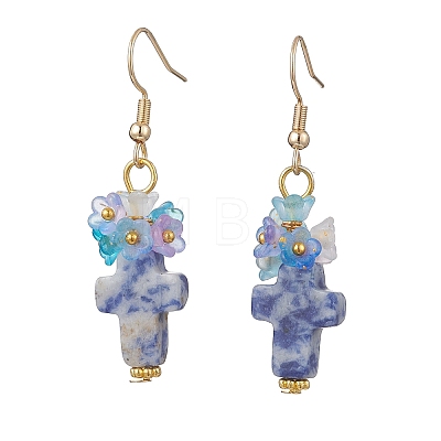 Natural Blue Spot Jaspen Dangle Earrings EJEW-JE06859-1