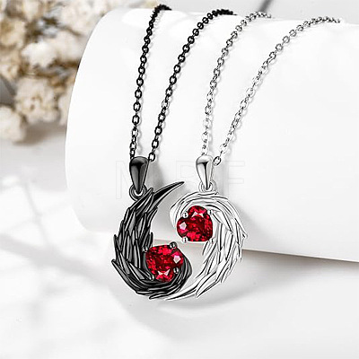 Alloy Siam Rhinestone Couple Angle Evil Wing Heart Pendant Necklaces Set FS-WGC1EEF-01-1
