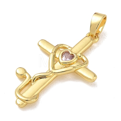 Brass Micro Pave Pink Cubic Zirconia Pendants CU-CBA280C-09G-1