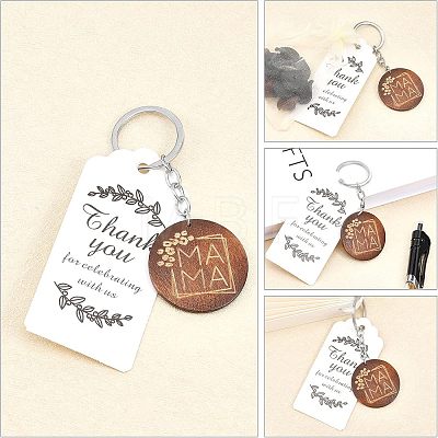 Engraved Wooden Flat Round Pendant Keychains FIND-WH0150-17-1