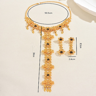 Alloy Cubic Zirconia Flower Long Tassel Necklaces & Earrings Sets for Women YP5175-1