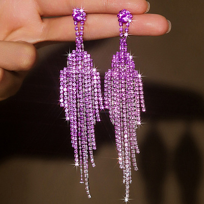 Brass Rhinestone Tassel Stud Earrings FS-WGD4A64-03-1