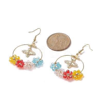 Glass Beaded Flower & Alloy Bee Dangle Earrings EJEW-JE05218-01-1